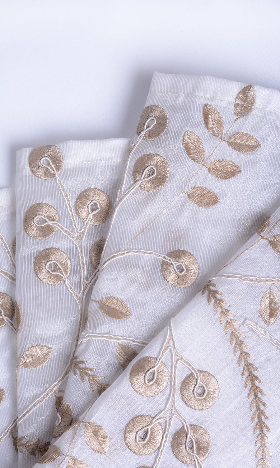 Nature Inspired Sheer Free Fabric Material Sample (White/ Golden Beige)