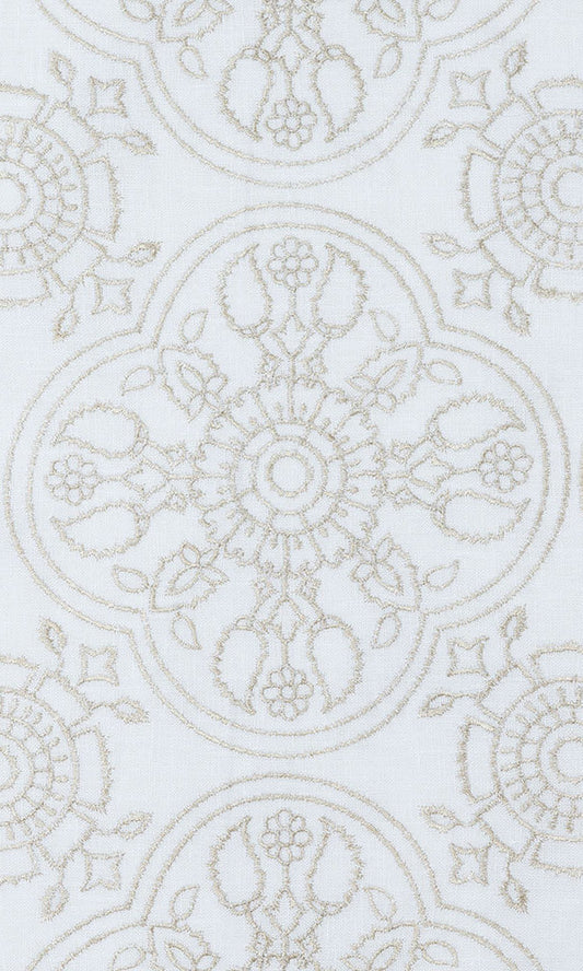 Floral Embroidered Linen Drapes (White/ Ivory)