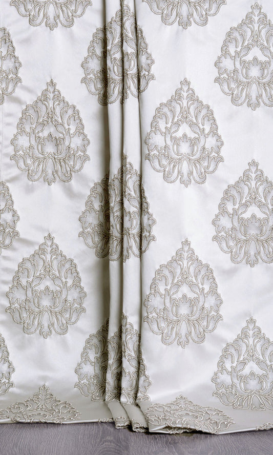 Damask Textured Drapes (Off White/ Black)