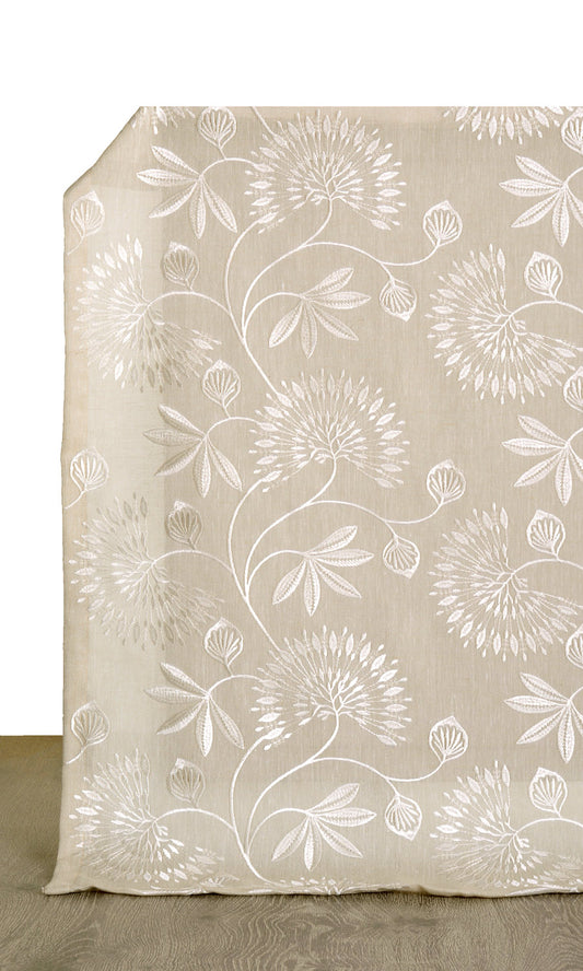 Floral Semi Sheer Home Décor Fabric By the Metre (Wheat Beige/ White)
