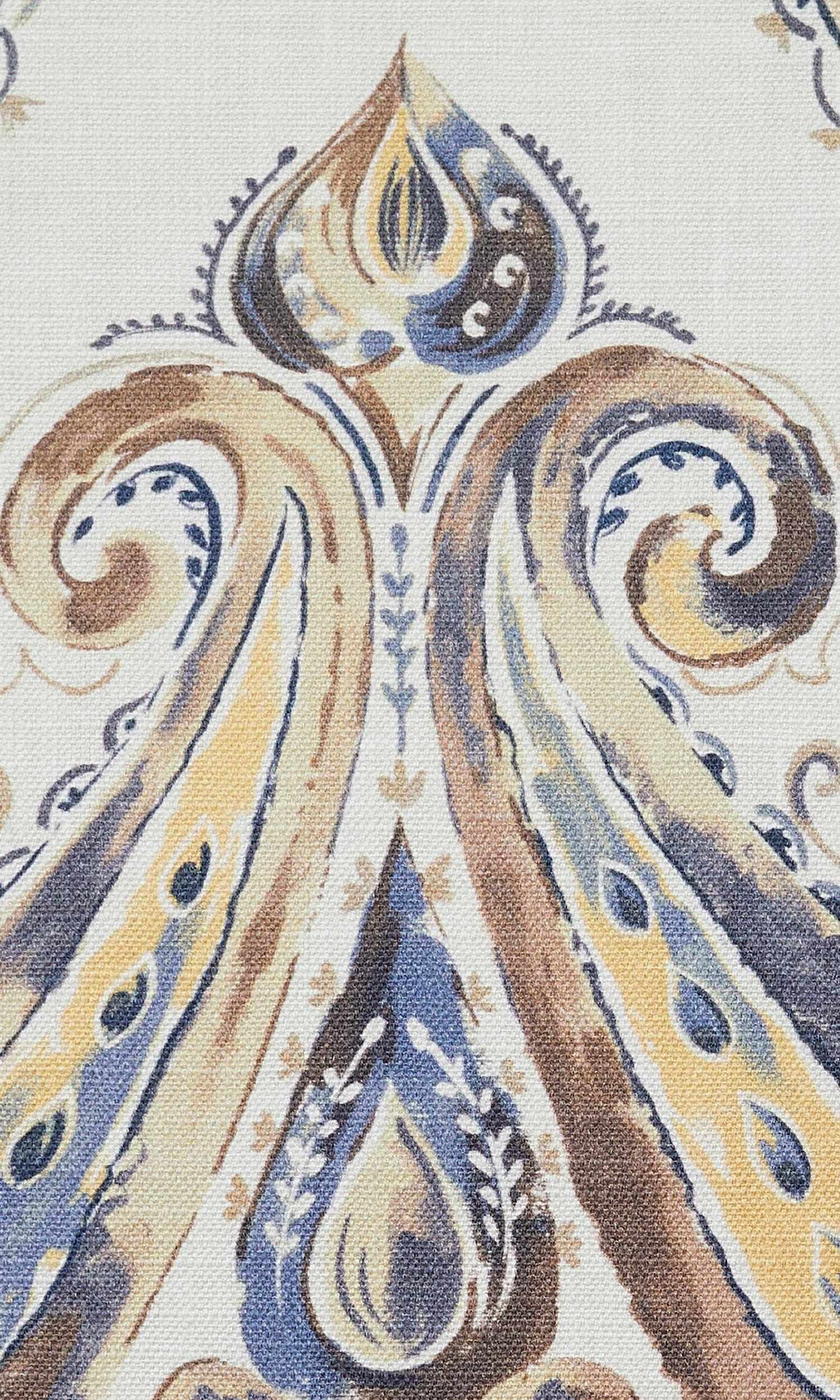 Paisley Print Home Textile Fabric Material Sample (Brown/ Blue)