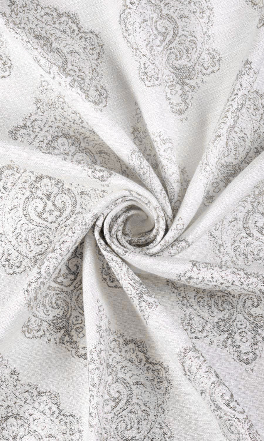 Damask Poly-Cotton Free Fabric Material Sample (Off White/ Gray)