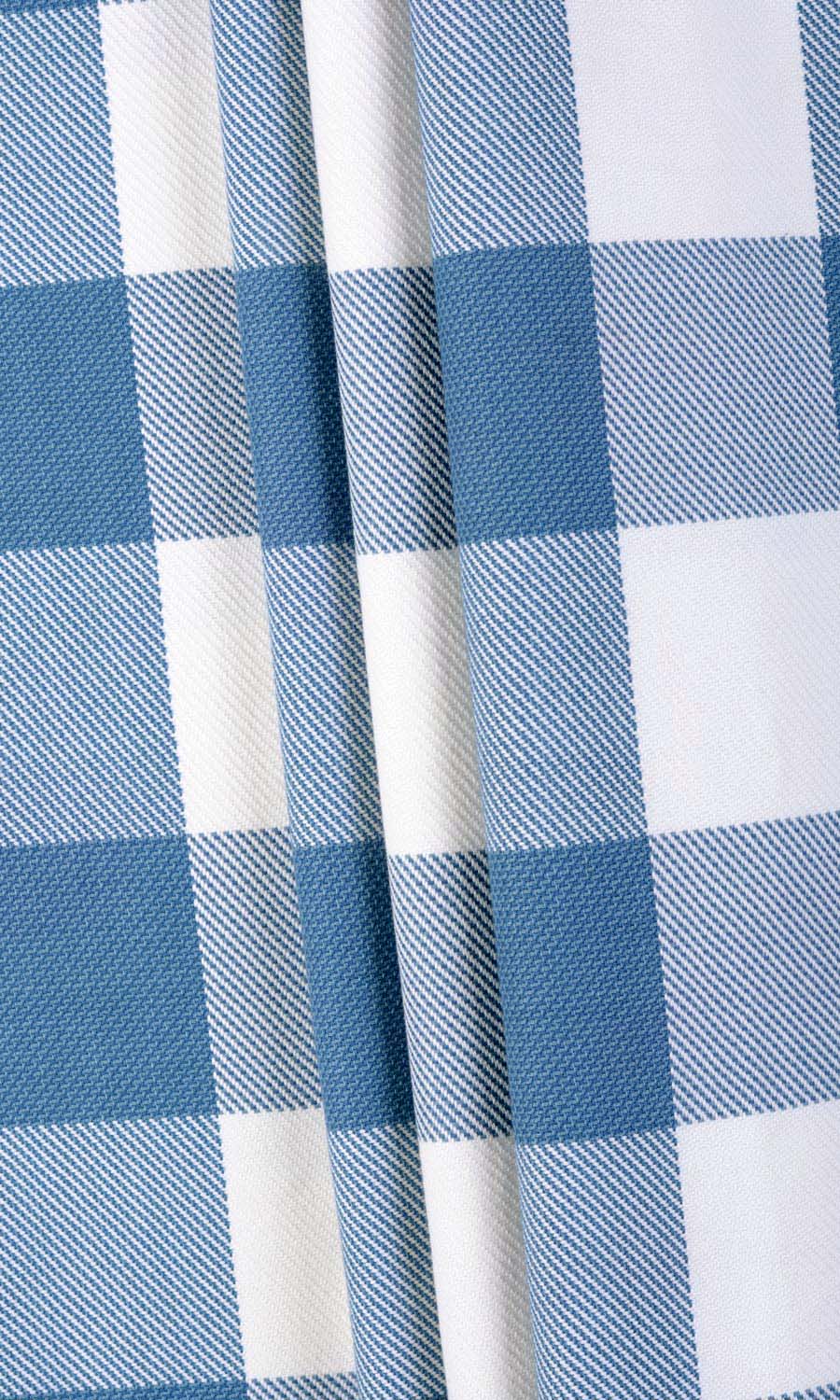 Buffalo Check Pinch Pleat, Rod Pocket, Eyelet Curtains (Indigo Blue/ White)