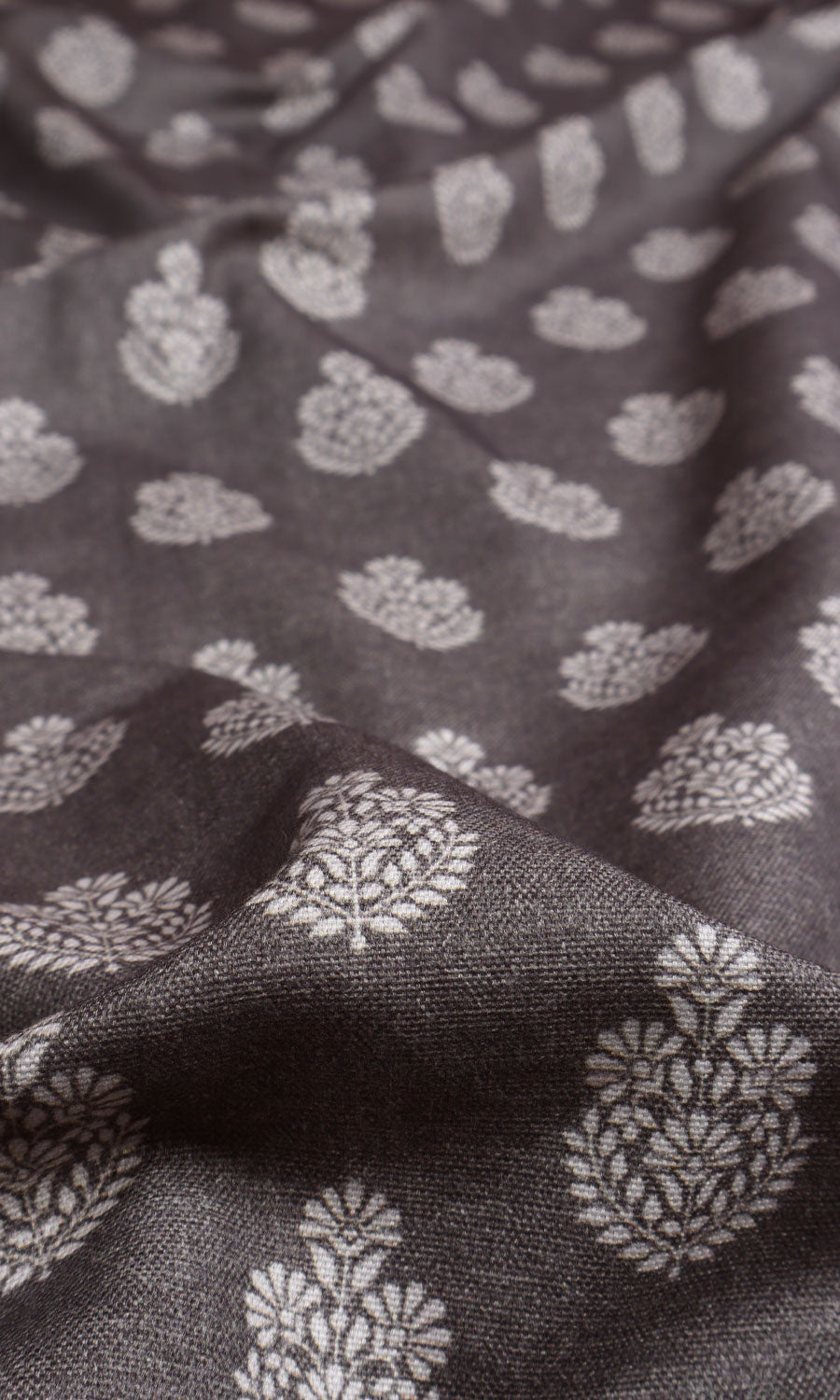 Floral Cotton Window Treatments Fabric Sample (Charcoal Grey)