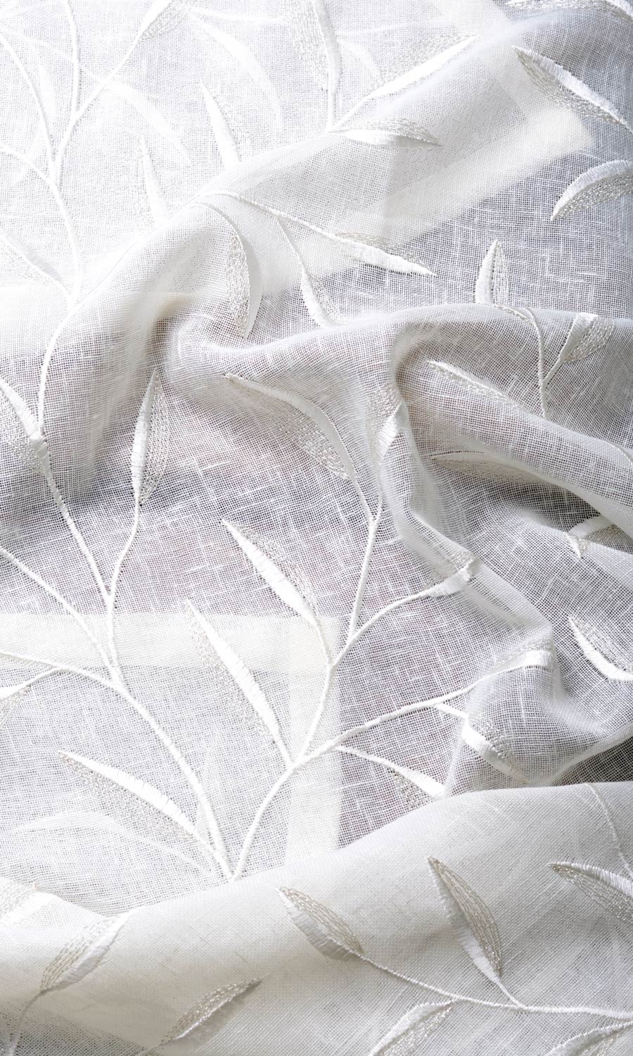 Sheer Floral Embroidery Fabric By the Metre for Curtains & Drapes (White/ Cream)