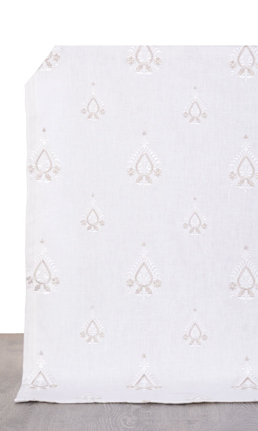 Embroidery Pinch Pleat, Rod Pocket, Eyelet Curtains (Pure White/ Pale Gray)