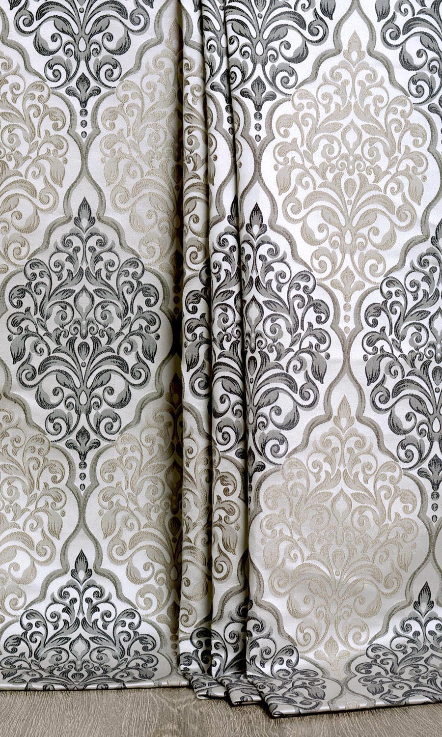 Damask Home Textile Fabric Material Sample (Beige/ Black)