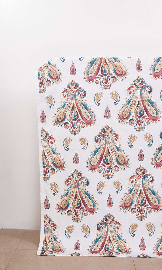 Burgundy, Beige & Teal Paisley Print Custom Curtains