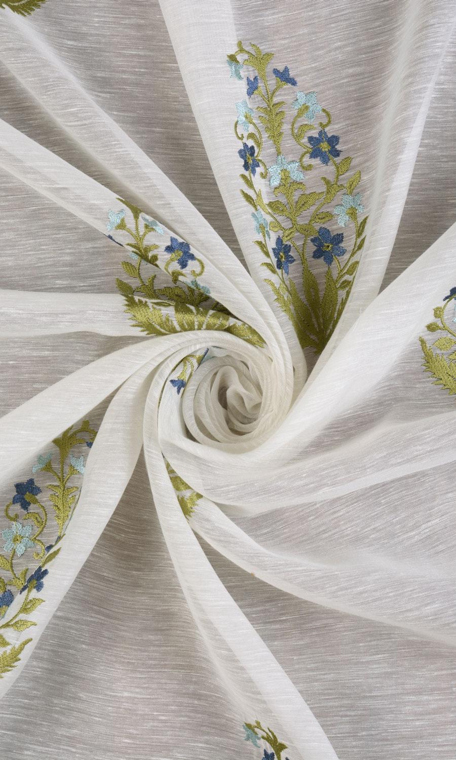 Sheer Floral Paisley Home Textile Fabric Material Sample (White/ Green/ Blue)