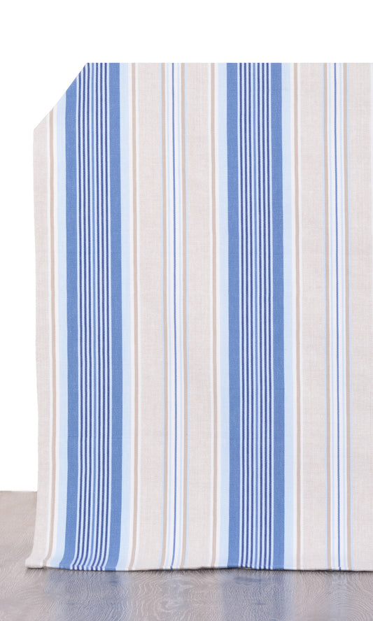 Barcode Striped Pattern  Drapes (Blue/ Beige)