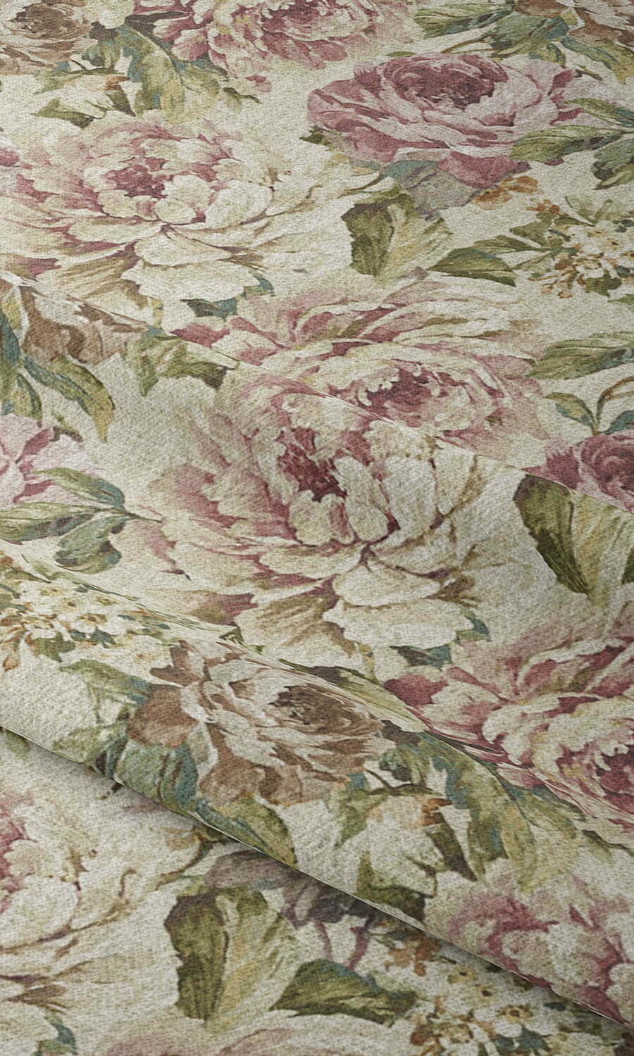 Floral Free Fabric Material Sample (Ivory/ Green/ Pink)