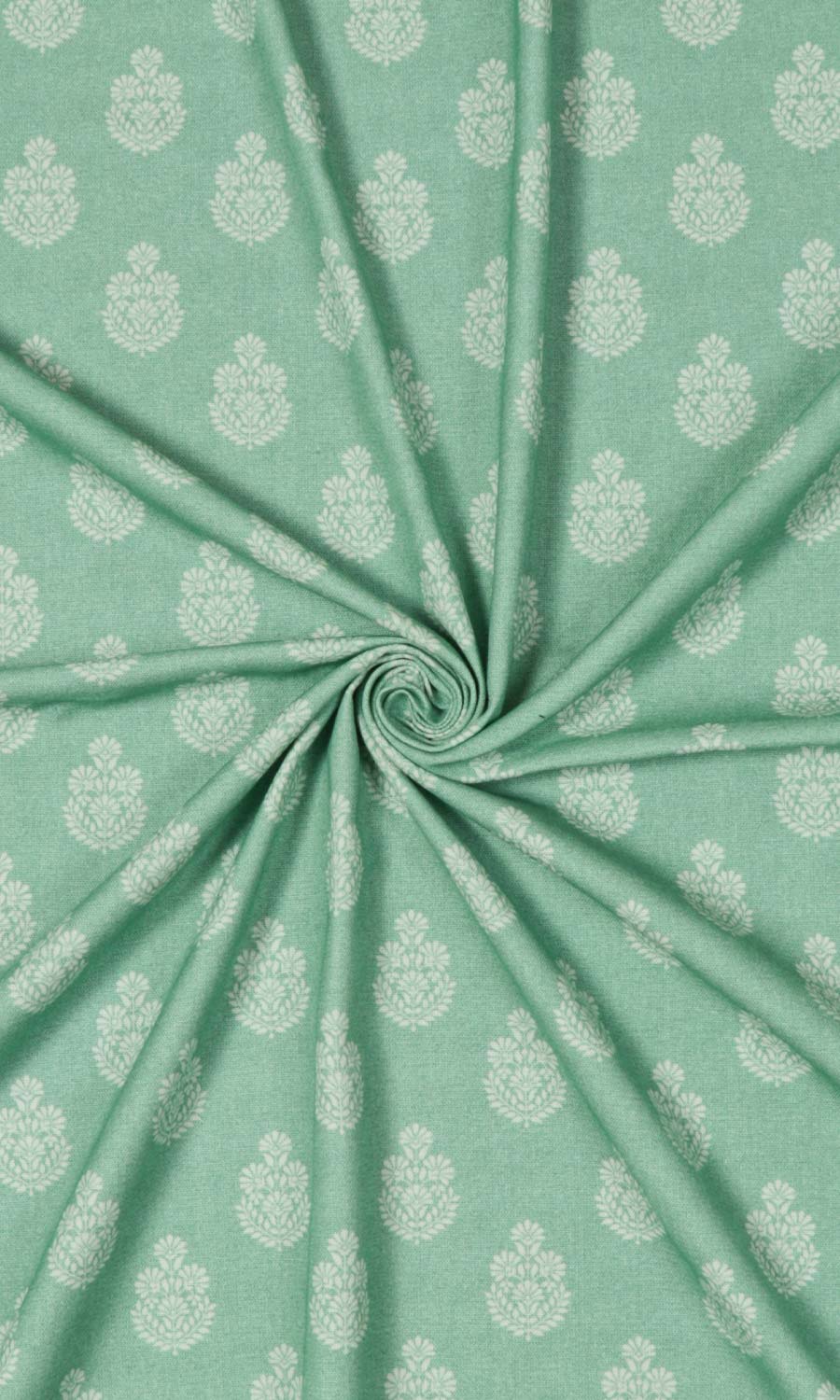 Floral Cotton Window Treatments Fabric Sample (Sea Green)
