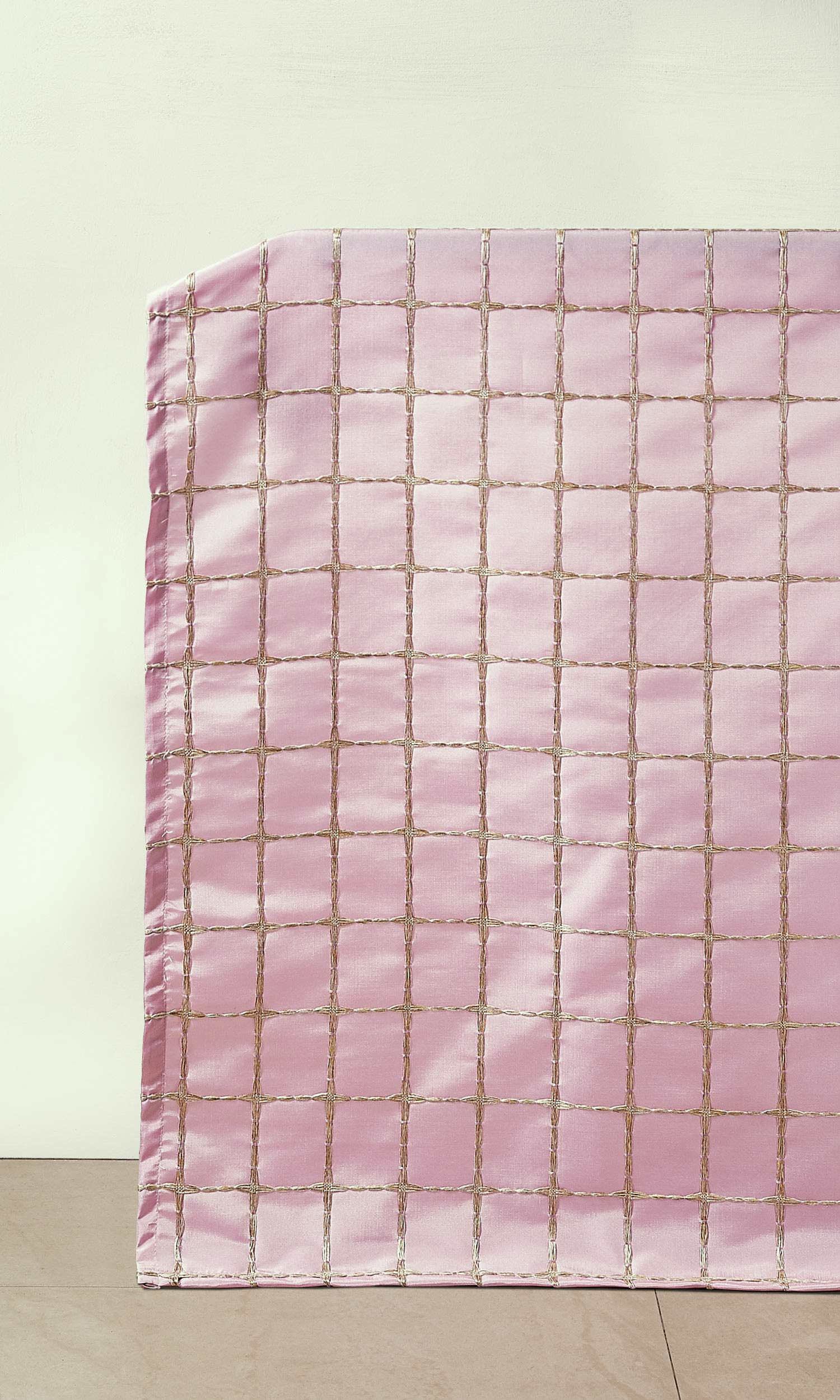 Embroidered Check Window Treatments Fabric Sample (Pink and Gold)
