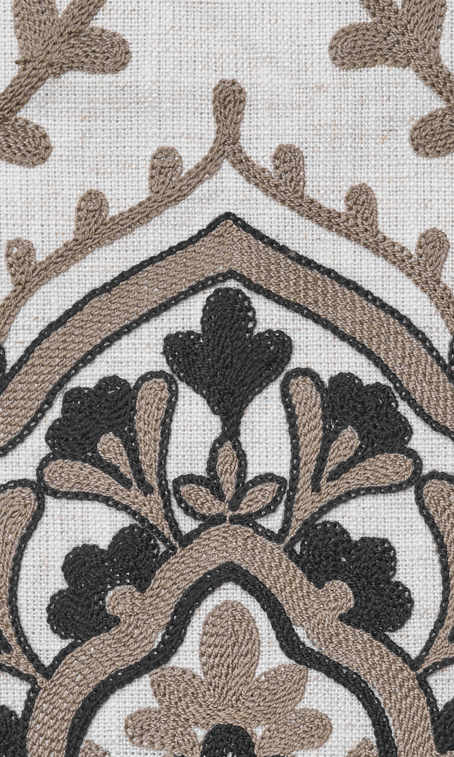 Damask Embroidered Home Textile Fabric Material Sample (Brown/ Black/ White)