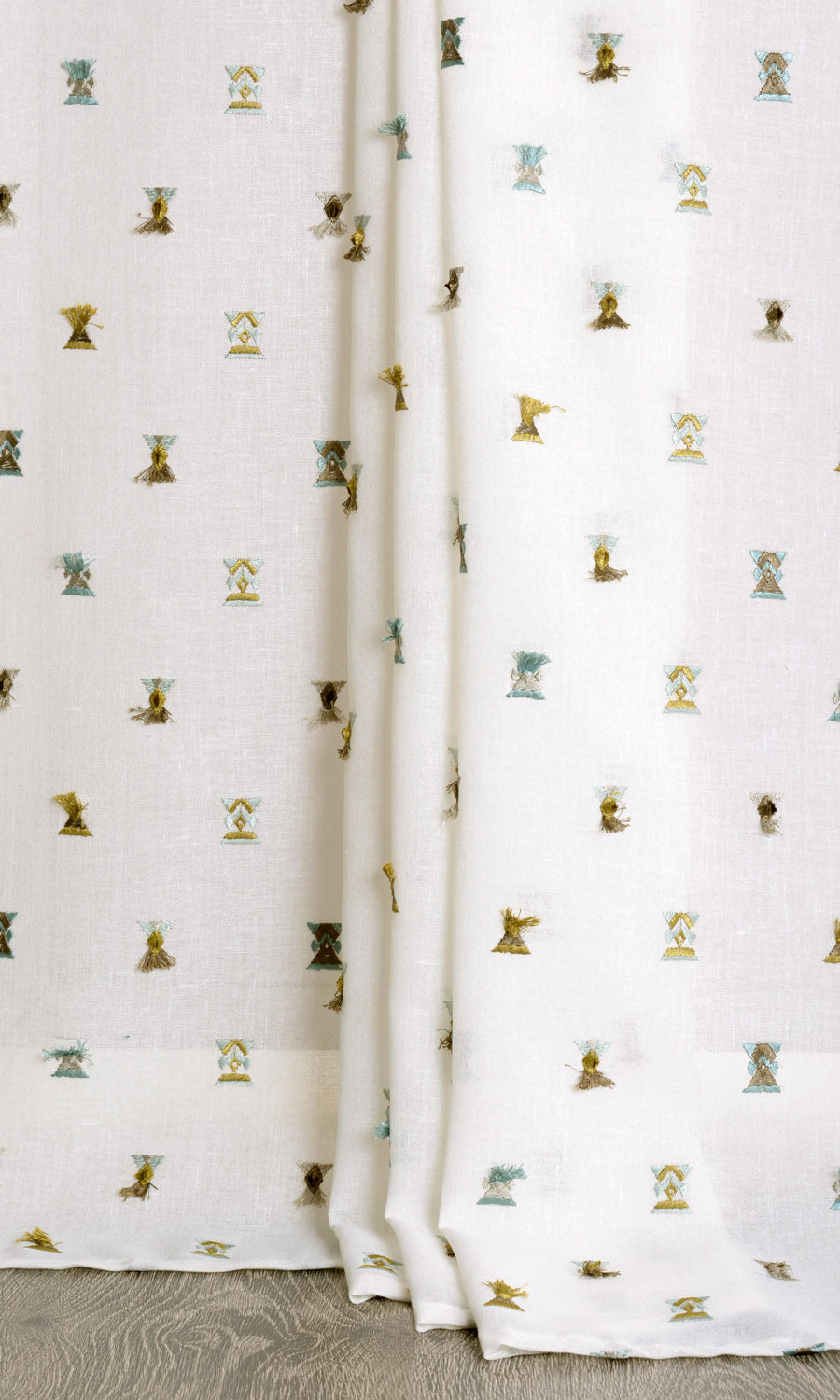 Semi Sheer Window Treatments Fabric Sample (Teal/ Yellow/ White)