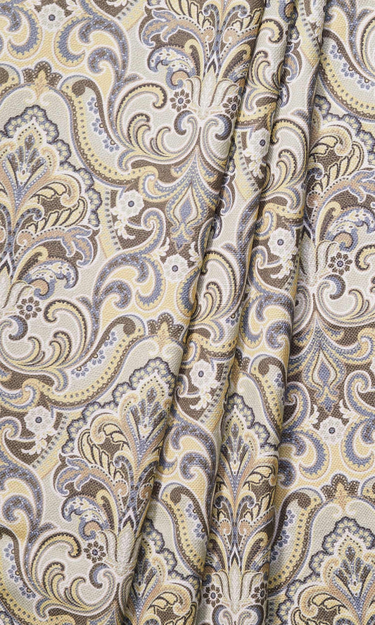 Fleur De Lis Print Drapes (Yellow/ Grey)
