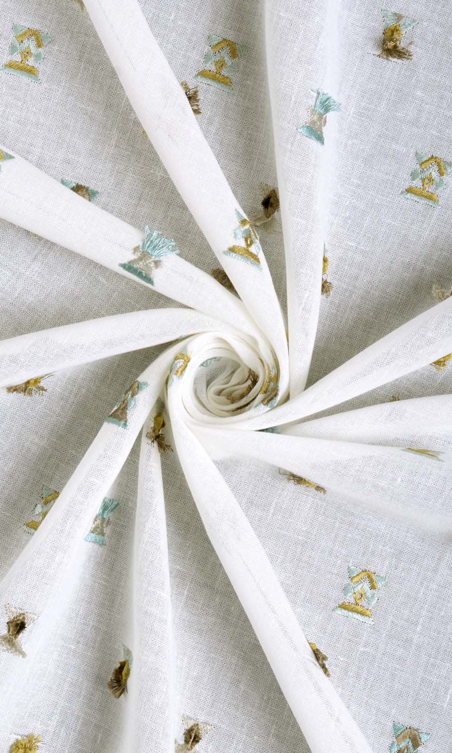 Semi Sheer Free Fabric Material Sample (Teal/ Yellow/ White)