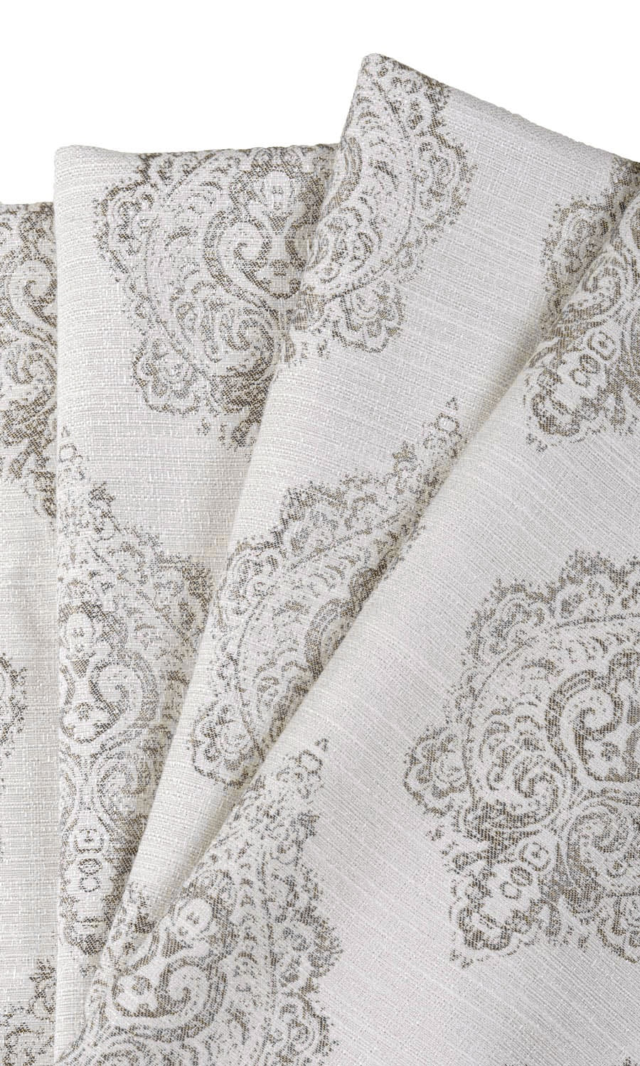 Damask Poly-Cotton Home Textile Fabric Material Sample (Off White/ Gray)