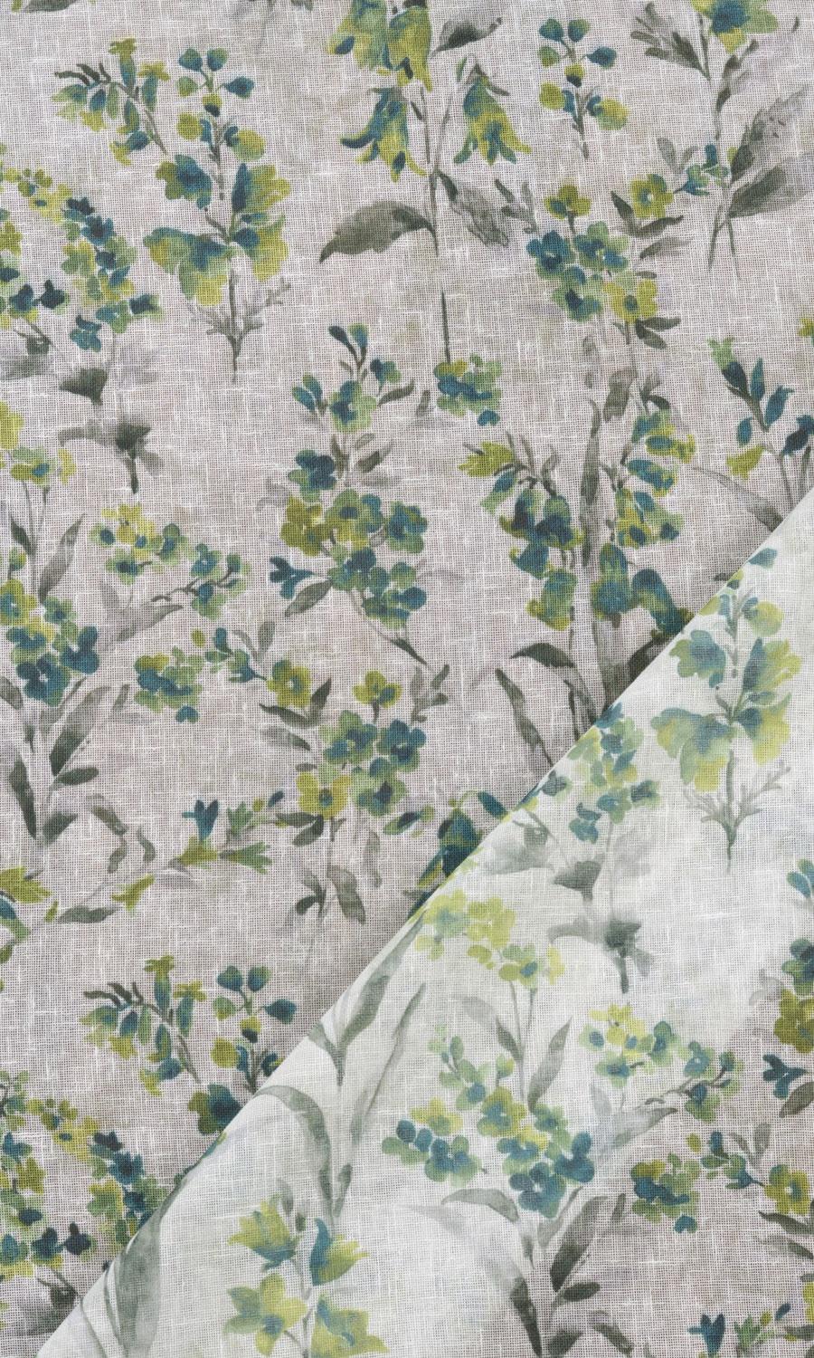 Sheer Floral Print Window Treatments Fabric By the Metre (Blue/ Green)