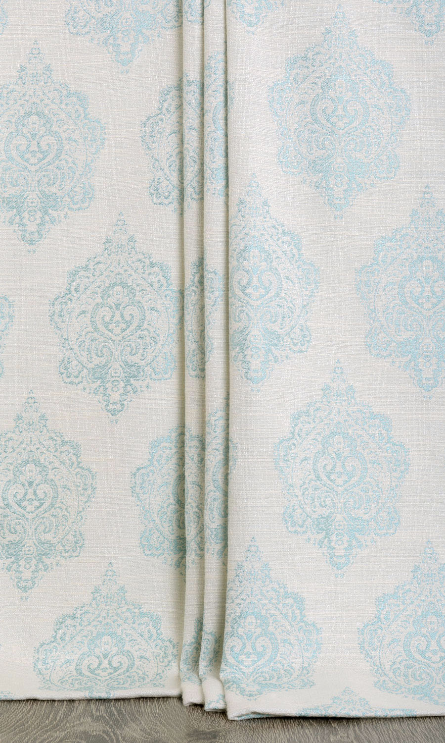 Damask Poly-Cotton Home Décor Fabric Sample (White/ Blue)