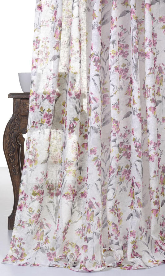 Lavender/ lilac/ green floral patterned drapery | Sheer curtains & drapes