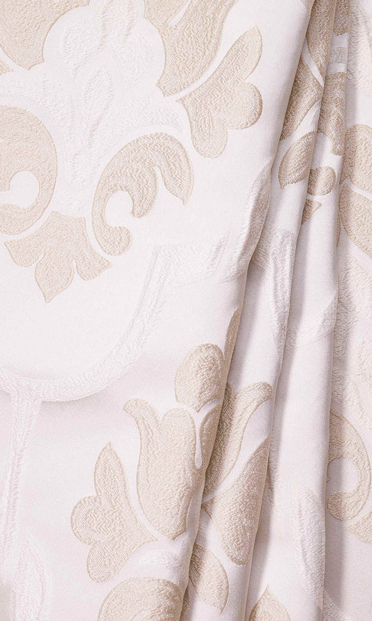 Beige & Cream Self-Patterned Damask Custom Curtains