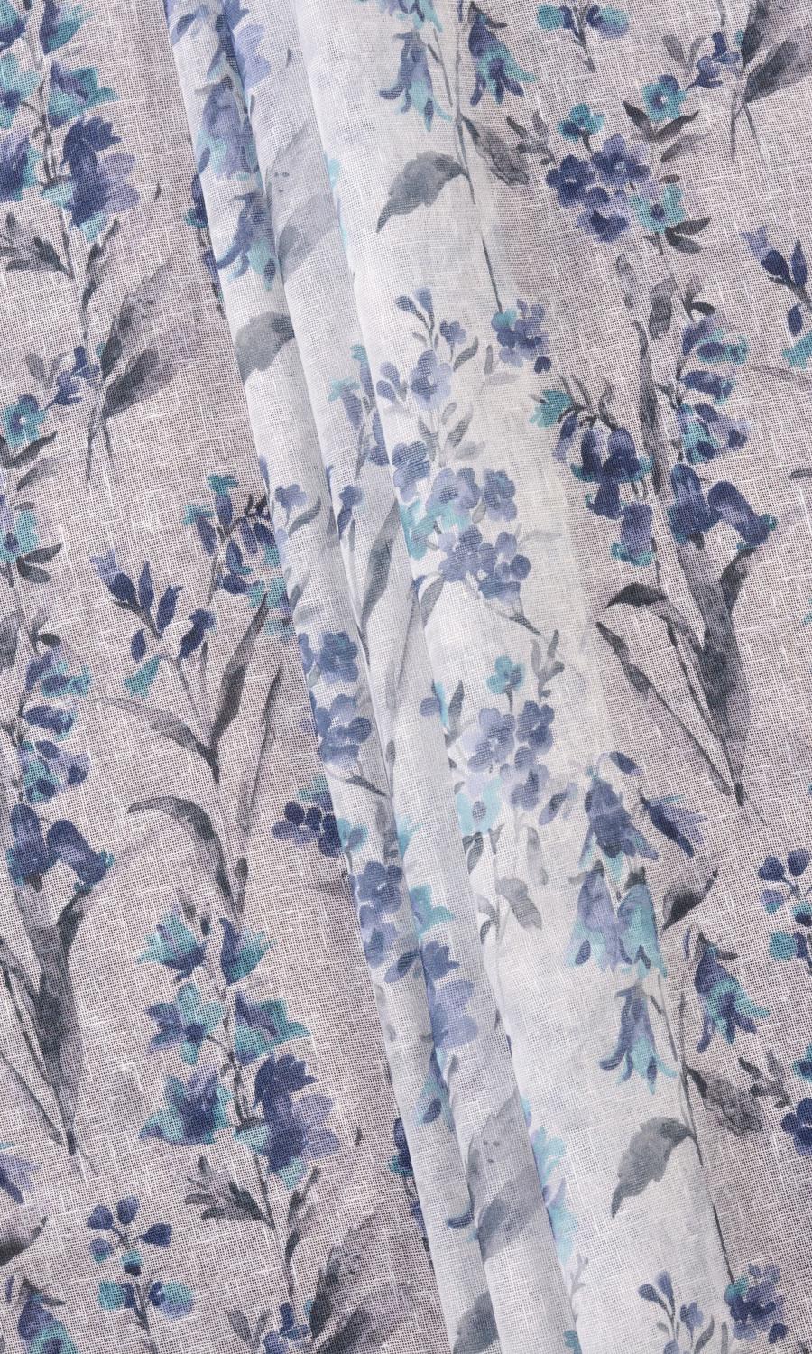 Sheer Floral Print Window Treatments Fabric By the Metre (Blue/ Grey)