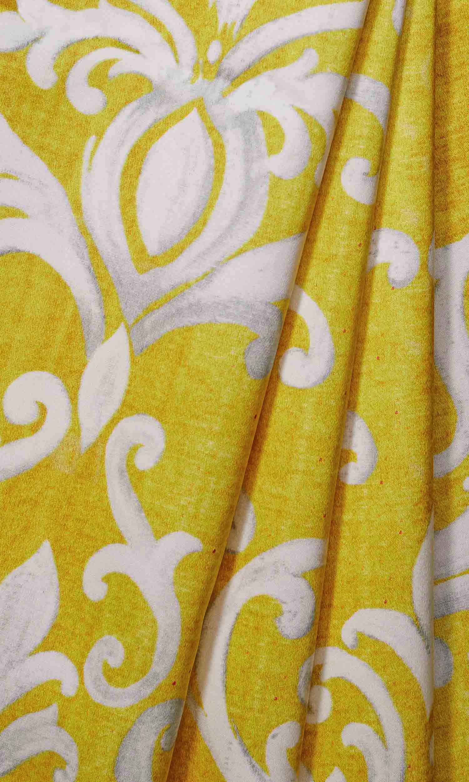 Damask Window Treatments Fabric Sample (Yellow/ White)