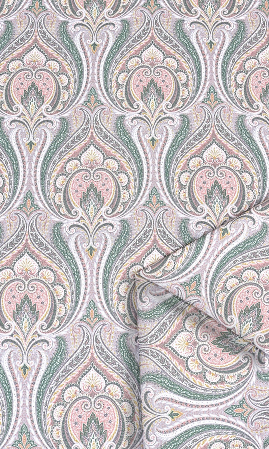 Floral Damask Free Fabric Material Sample (Pink/ Green/ Grey)