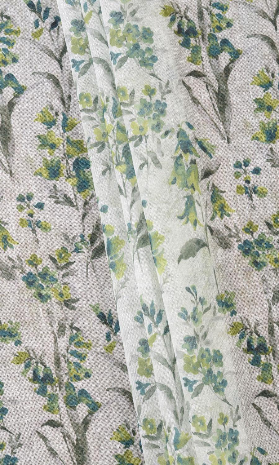 Sheer Floral Print Home Textile Fabric Material By the Metre (Blue/ Green)