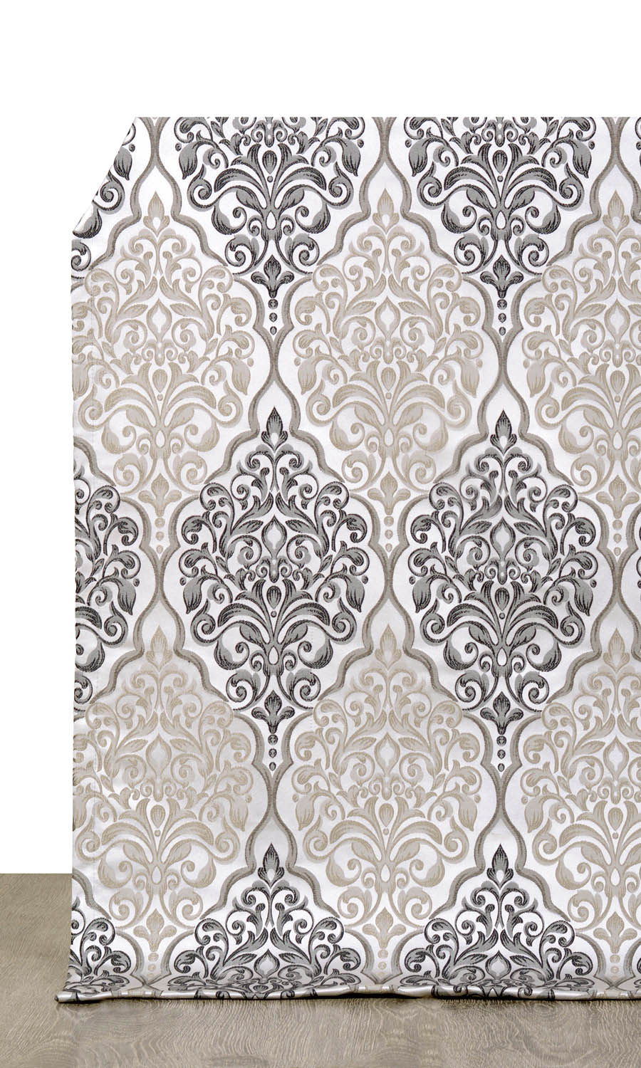Damask Home Décor Fabric Sample (Beige/ Black)