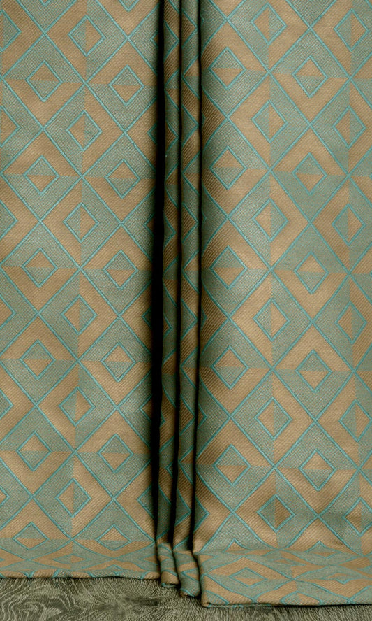 Argyle Patterned Drapes (Turquoise Blue/ Brown)