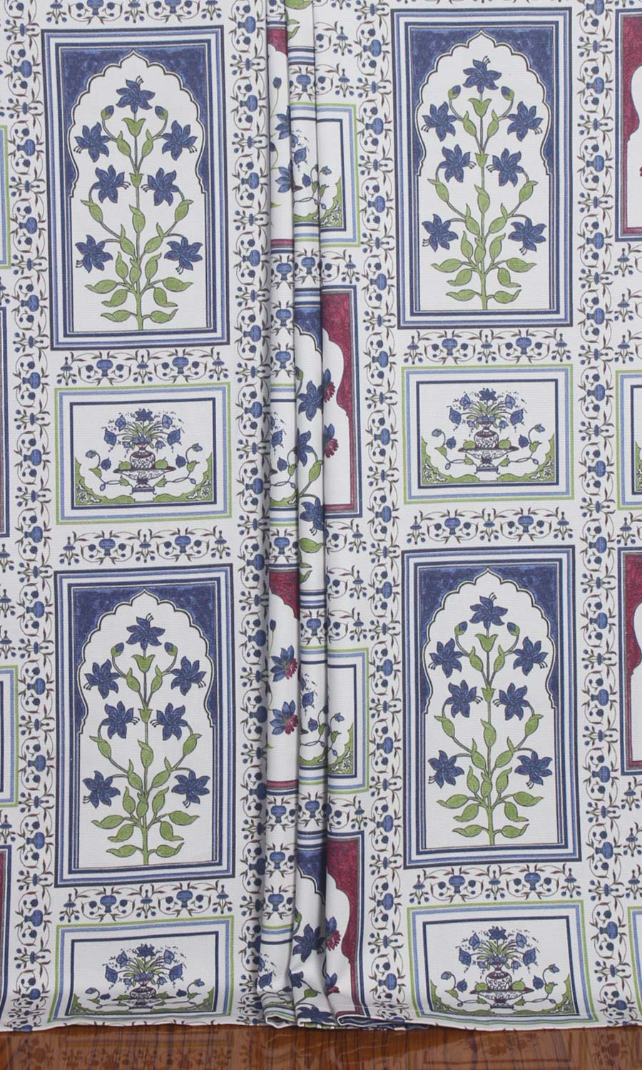 Floral Cotton Window Treatments Fabric Sample (White/ Blue/ Pink)