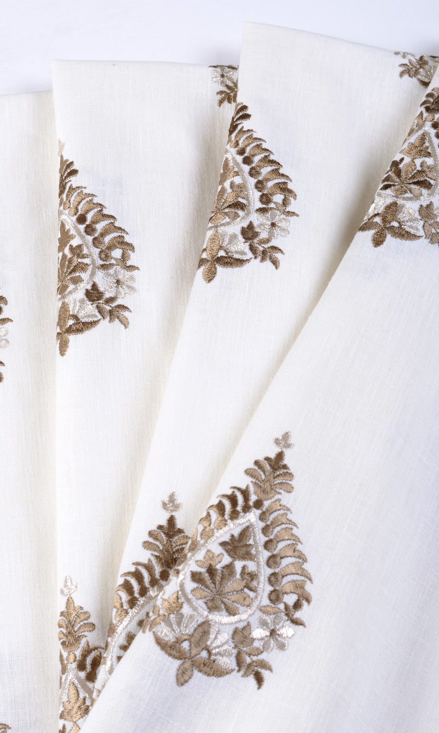 Damask Embroidery Free Fabric Material Sample (Off White/ Coffee Brown)