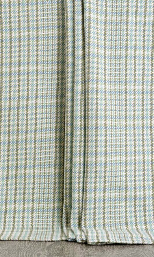 Houndstooth Cotton Drapes (Green/ Blue)