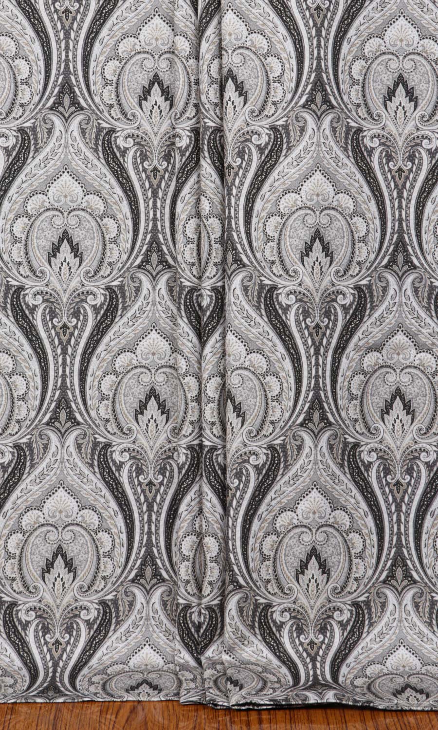 Floral Damask Pinch Pleat, Rod Pocket, Eyelet Curtains (Grey/ Charcoal)