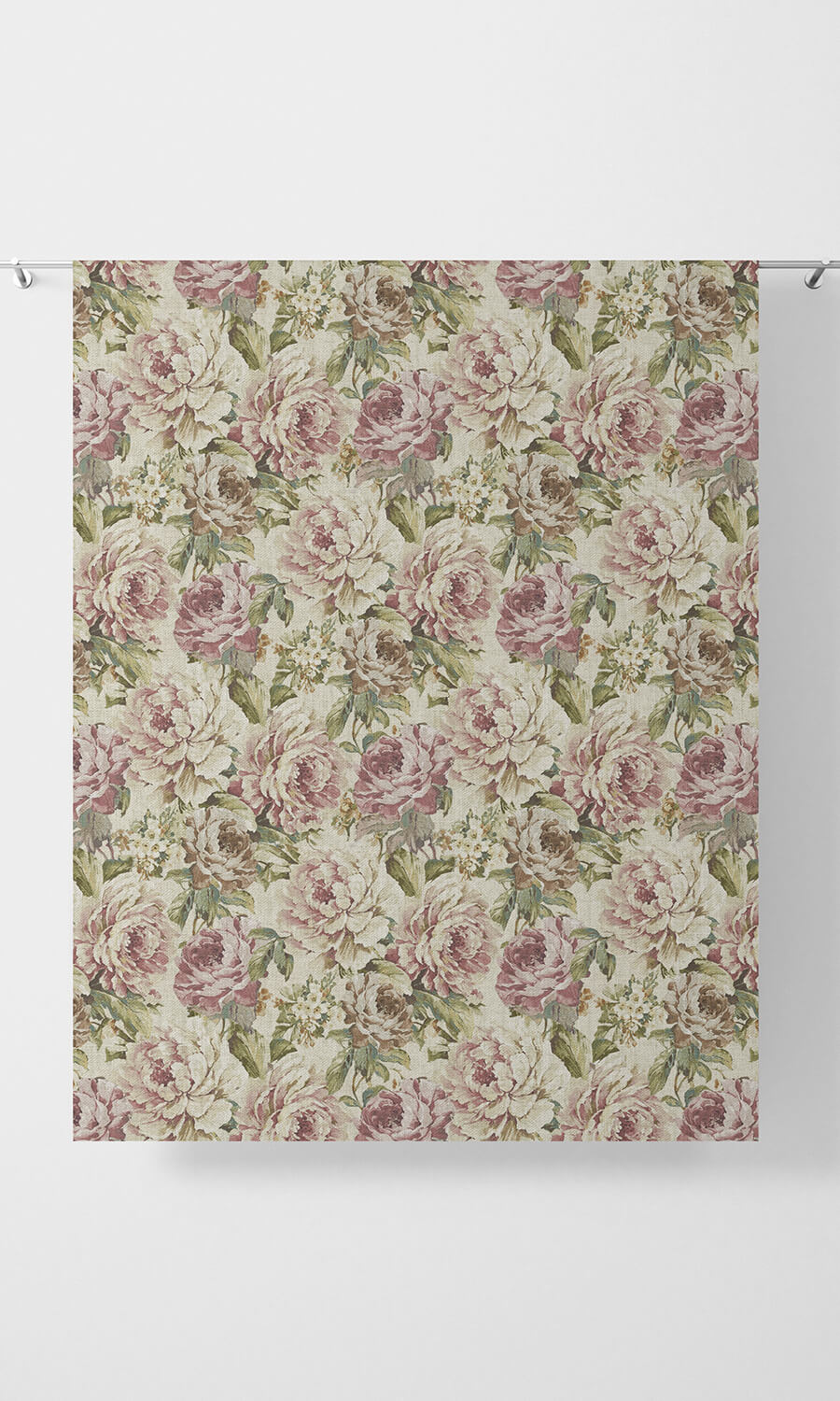 Floral Home Décor Fabric Sample (Ivory/ Green/ Pink)