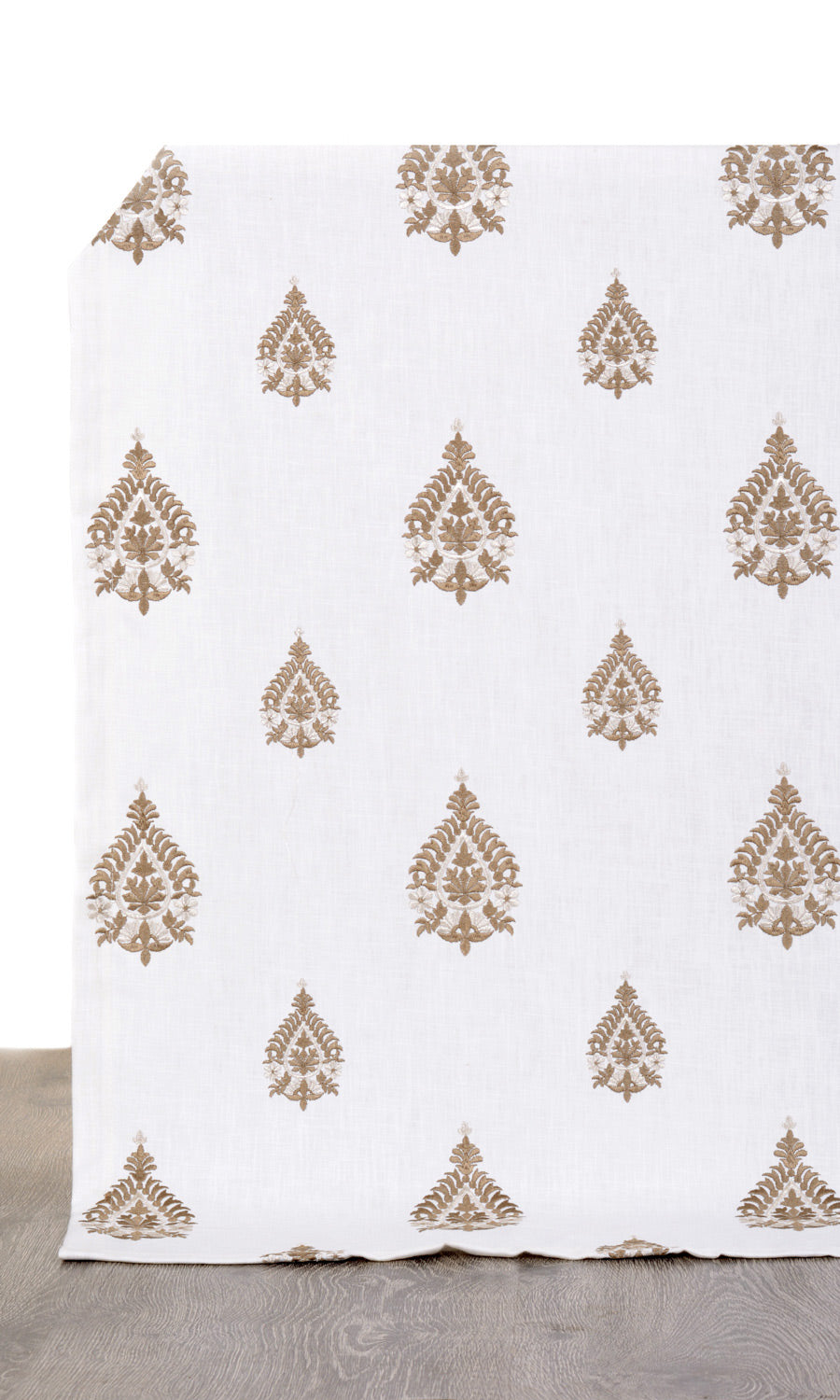 Damask Embroidery Fabric Sample for Curtains & Drapes (Off White/ Coffee Brown)