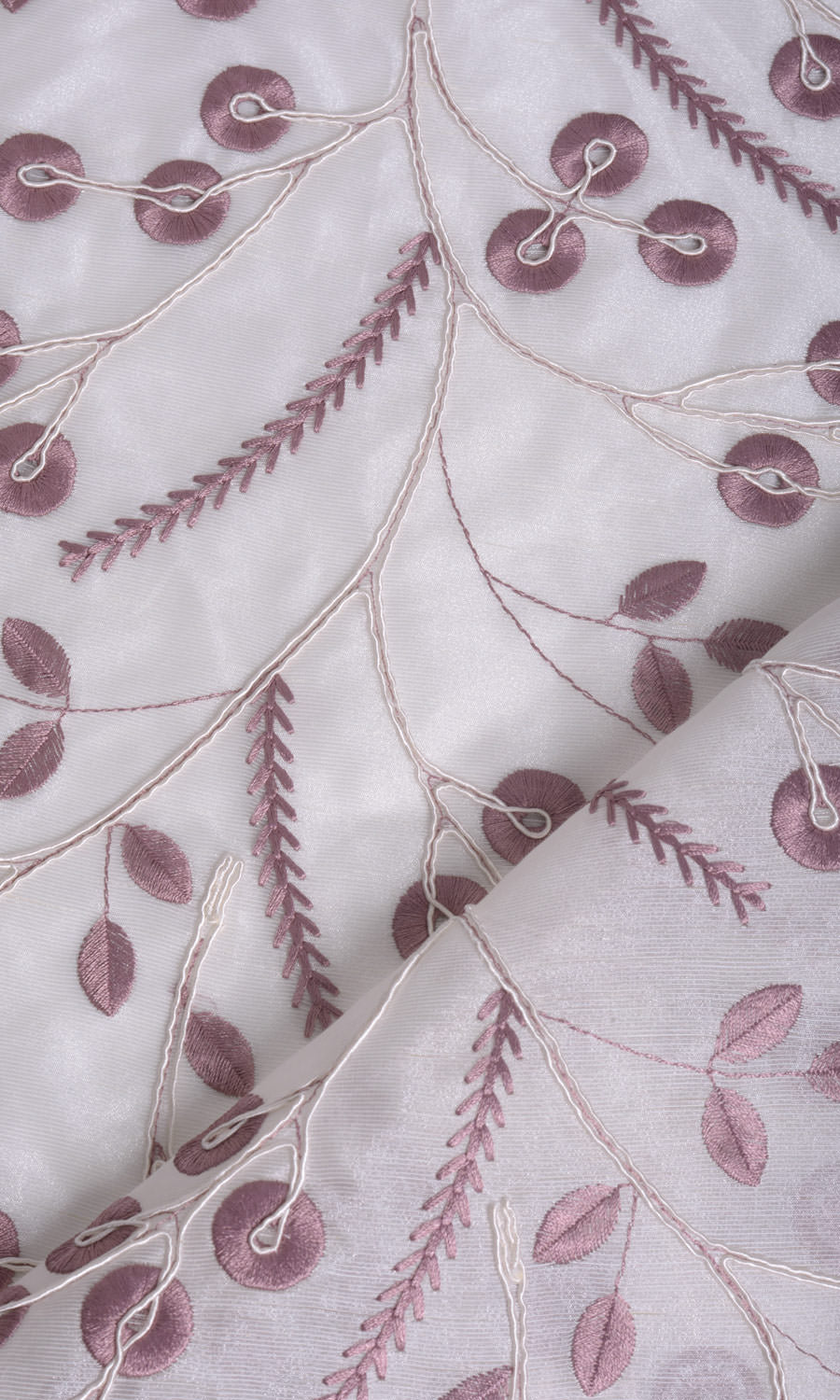 Nature Inspired Fabric Sample for Curtains & Drapes (White/ Pink)