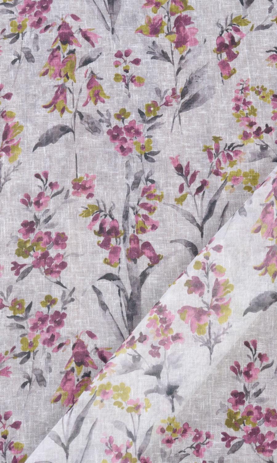 Sheer Floral Print Window Treatments Fabric By the Metre (Pink/ Grey)