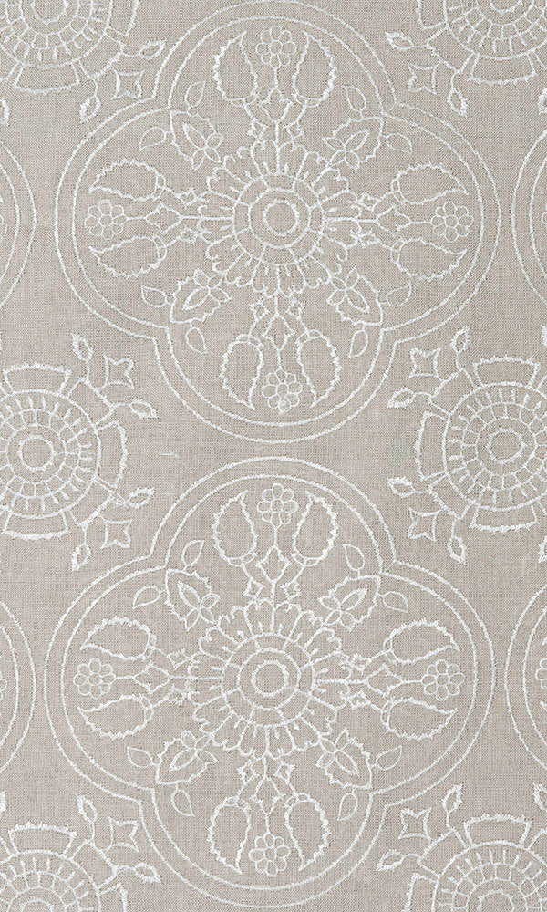 Floral Embroidered Linen Home Décor Fabric Sample (Brown)