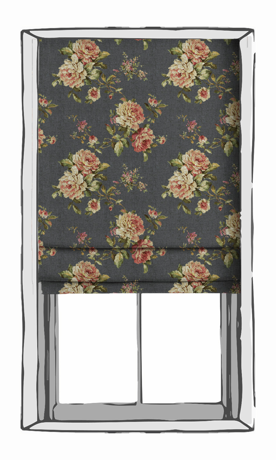Floral Window Treatments Fabric Sample (Navy Blue-Grey/ Green/ Pink)