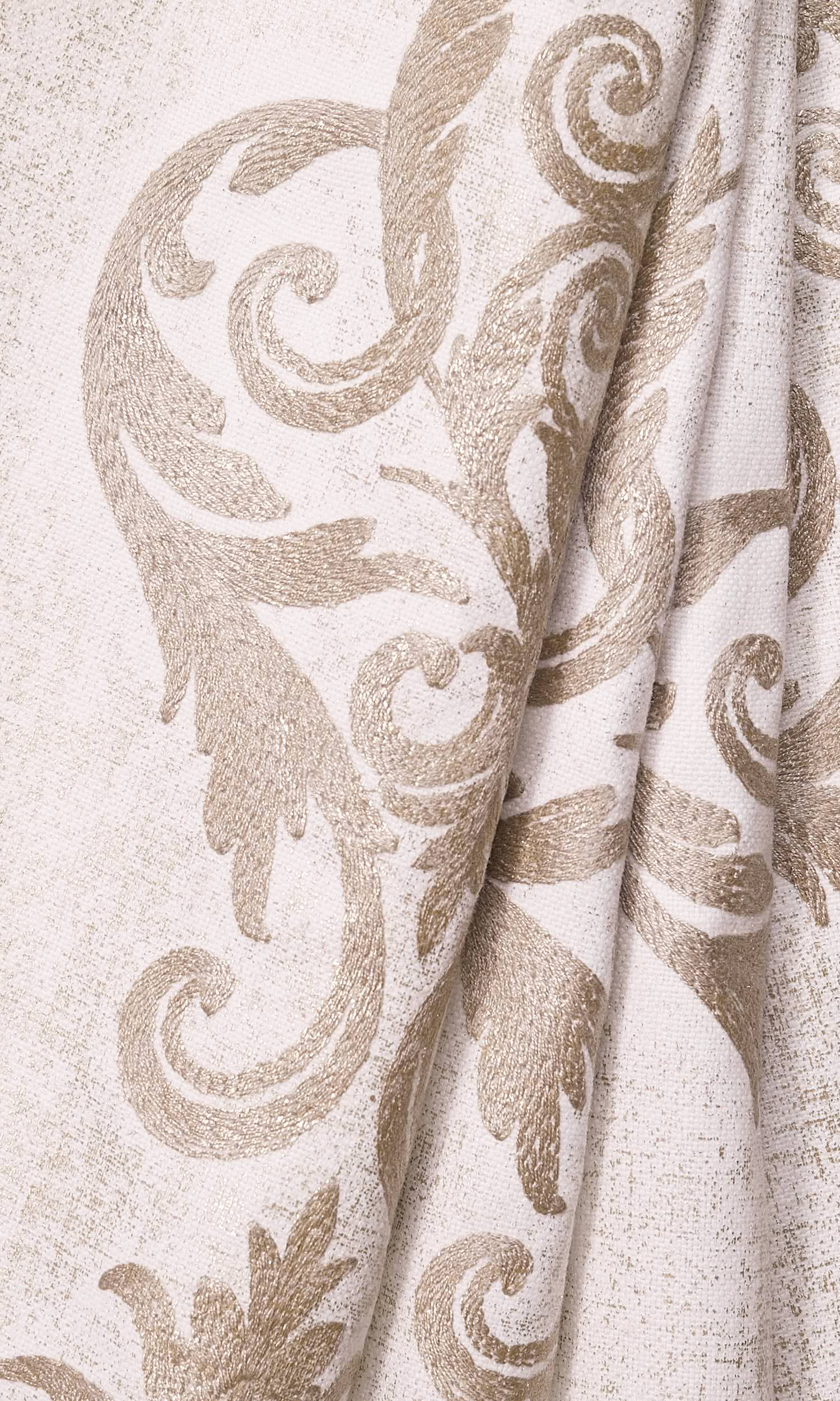 Damask Poly-Cotton Window Treatments Fabric Sample (Golden/ Ivory)