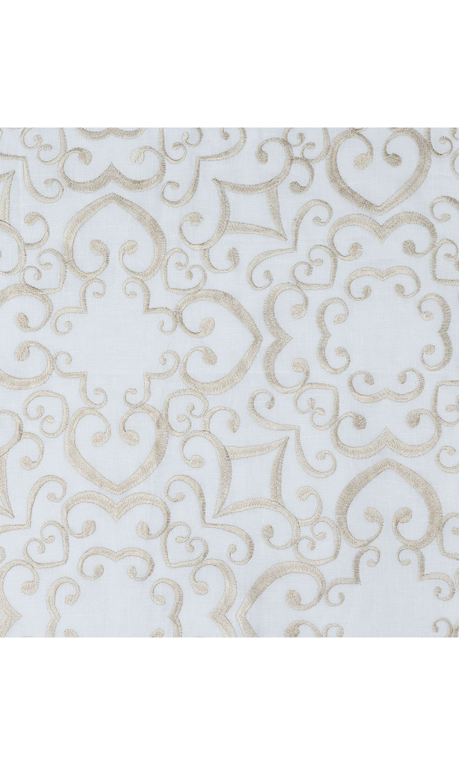 Floral Embroidered Linen Home Textile Fabric Material Sample (White/ Ivory)