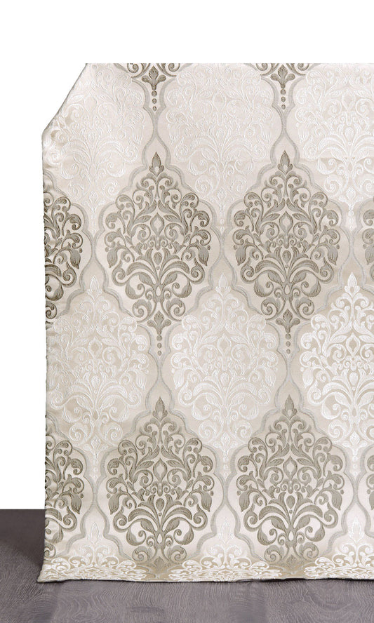 Damask Curtain Panels (Beige)