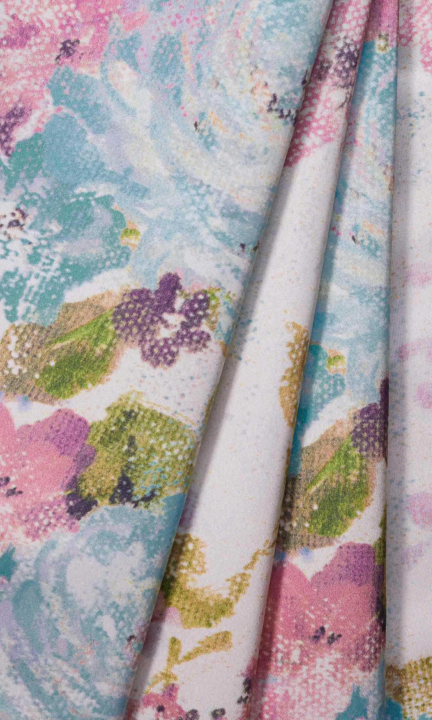 Floral Window Treatments Fabric Sample (Pink/ Blue/ White)