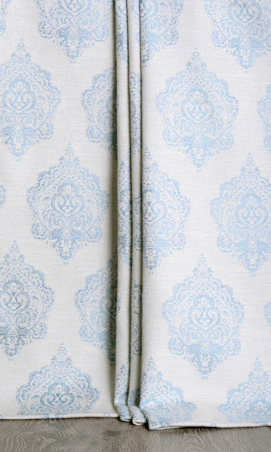 Damask Poly-Cotton Home Décor Fabric Sample (White/ Blue)