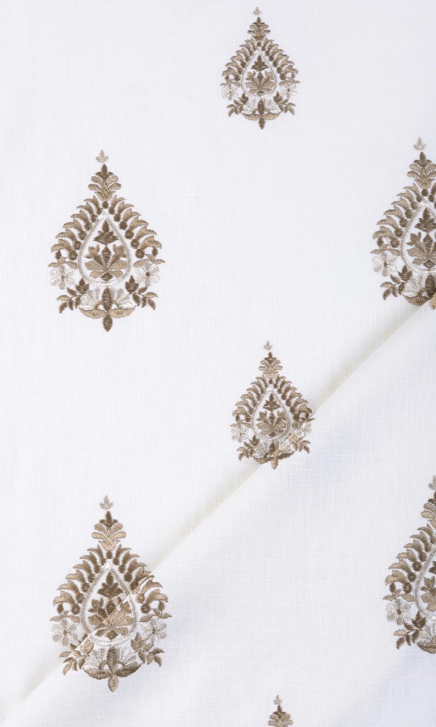 Damask Embroidery Window Treatments Fabric Sample (Off White/ Coffee Brown)