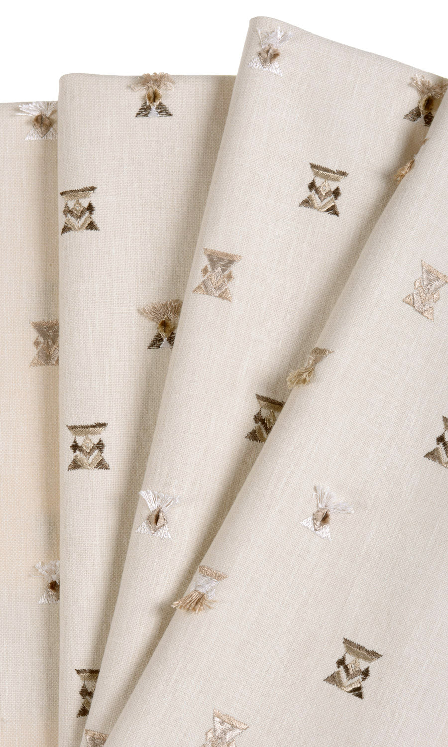 Embroidered Pinch Pleat, Rod Pocket, Eyelet Curtains (Beige/ Brown/ White)