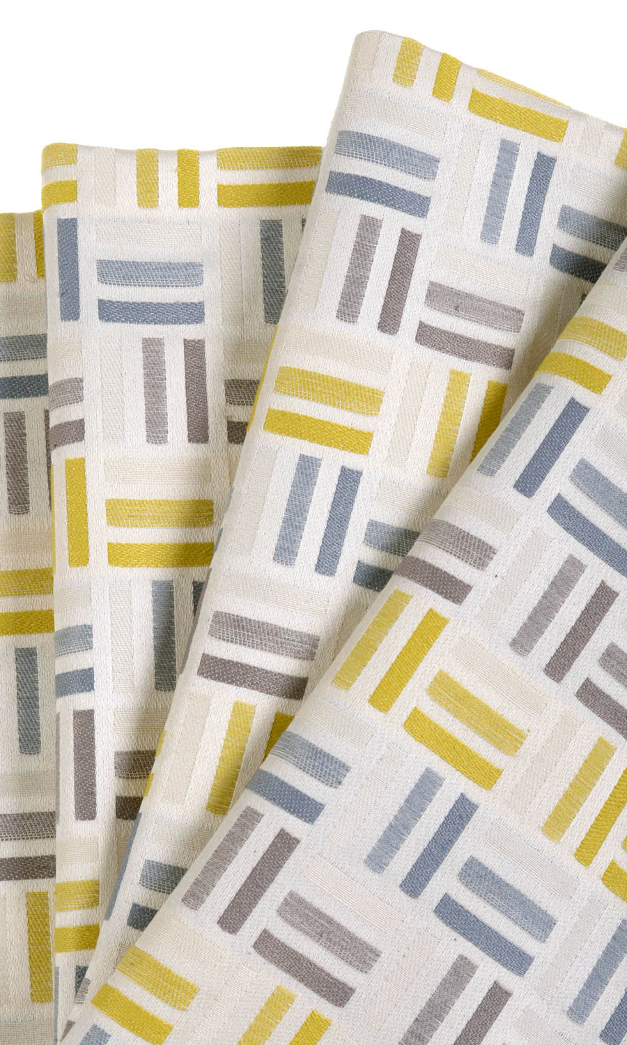 Geometric Pinch Pleat, Rod Pocket, Eyelet Curtains (Yellow/ Steel Blue/ Grey)